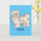 ハバニーズ犬の漫画イラストレーション カード (黄色い花)