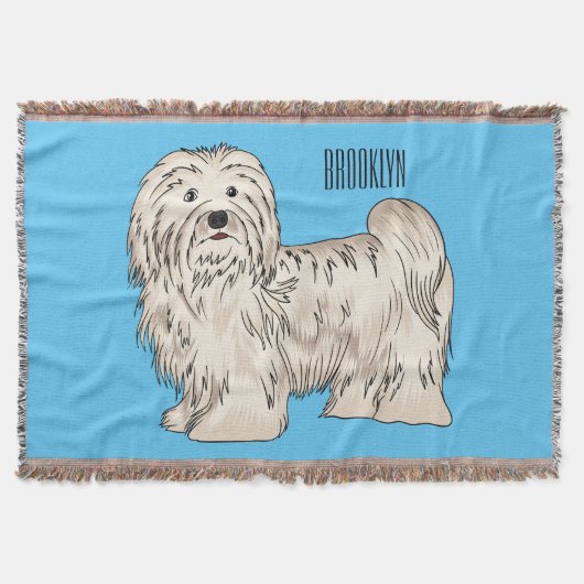 ハバニーズ犬の漫画イラストレーション スローブランケット (正面)