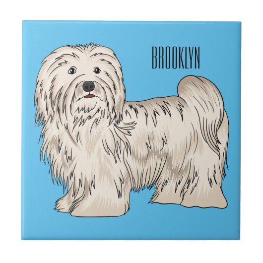 ハバニーズ犬の漫画イラストレーション タイル (正面)