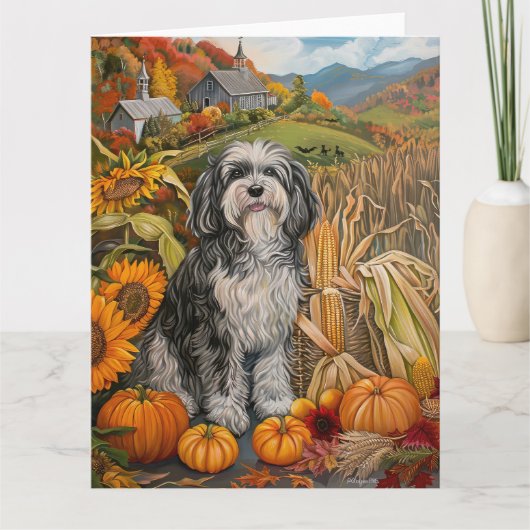 ハバニーズ犬の秋の収穫感謝祭 カード (正面)