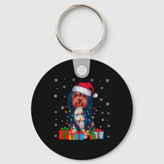 ハバニーズ犬の醜いクリスマスライトサンタハバニーズ犬C キーホルダー (正面)