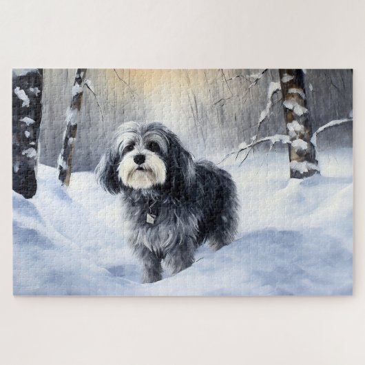 ハバニーズ犬の雪降るクリスマス ジグソーパズル (横)