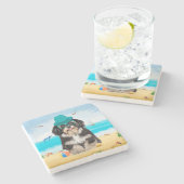 ハバニーズ犬オンビーチ ストーンコースター (横)