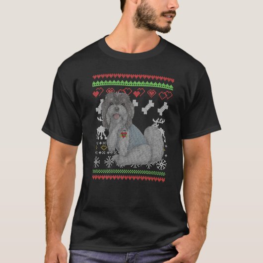 ハバニーズ犬サンタクロース醜いクリスマスパターンX Tシャツ (正面)
