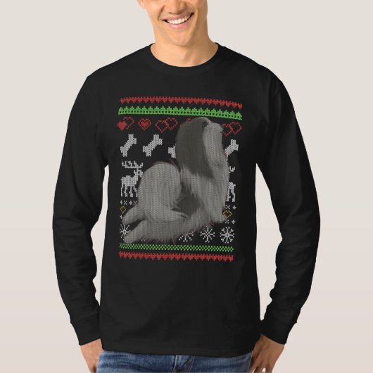 ハバニーズ犬サンタクロース醜いクリスマスパターンX Tシャツ (正面)