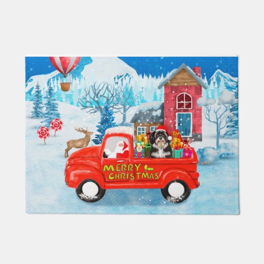 ハバニーズ犬 クリスマス配送トラック 雪景色 ドアマット (正面)