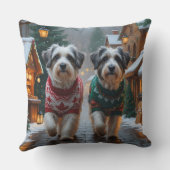 ハバニーズ犬 クリスマス 雪 冬の休日 クッション (裏面)