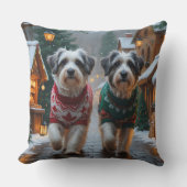 ハバニーズ犬 クリスマス 雪 冬の休日 クッション (正面)