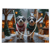 ハバニーズ犬 クリスマス 雪 冬の休日  ラージペーパーバッグ (裏面)