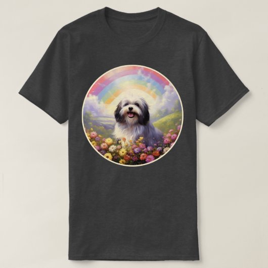 ハバニーズ記念レインボーカラフルブリッジ犬アート Tシャツ (デザイン正面)