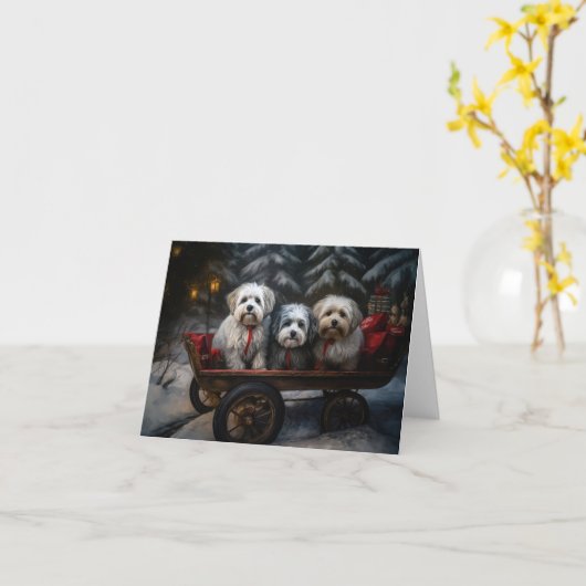 ハバニーズ雪そりのクリスマスデコール カード (黄色い花)