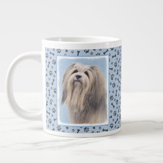 ハバニーズ（シルバー）絵画ズ – かわいいオリジナルドッグアート ジャンボコーヒーマグカップ (左)