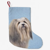 ハバニーズ（シルバー）絵画ズ – かわいいオリジナルドッグアート スモールクリスマスストッキング (正面)