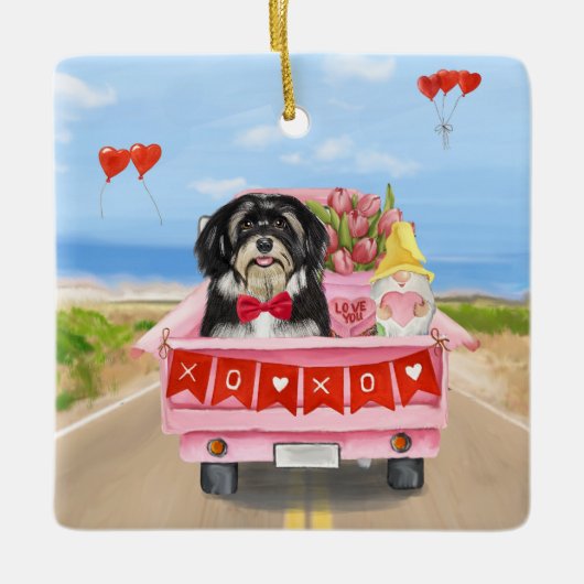ハバニーズ・ドッグ・バレンタイン・トラック セラミックオーナメント (正面)