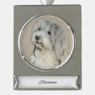 ハバニーズ(金ゴールドセー絵画ル)のオリジナル- Dog Art シルバープレートバナーオーナメント