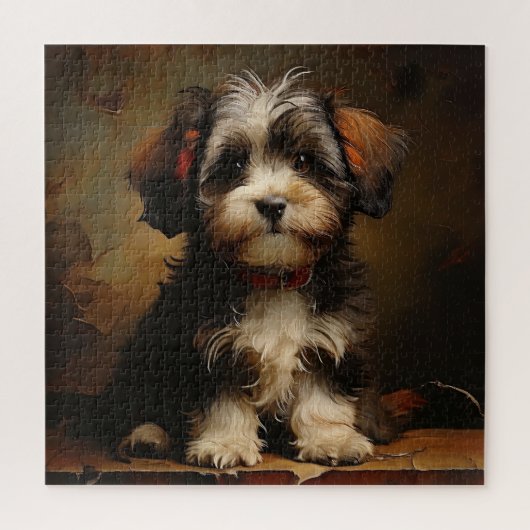 ハバニードッグパピー現実主義スクエアポートレート ジグソーパズル (縦)
