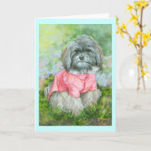 ハバネーズピンクコートアートポートレート カード (黄色い花)