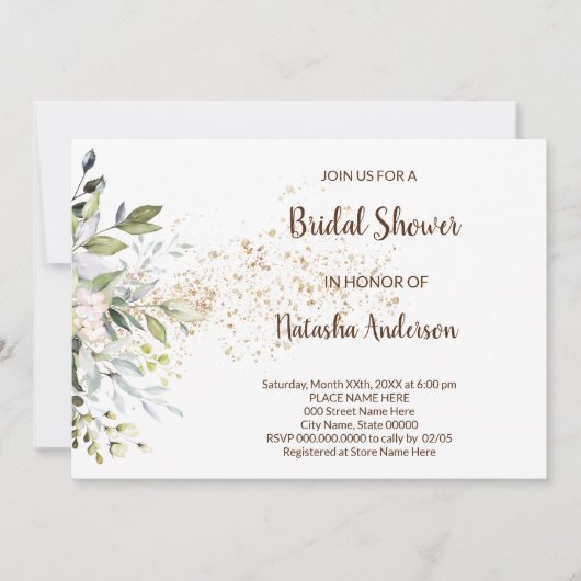 ハバルと緑のブライダルシャワーへの招待 招待状 (正面)