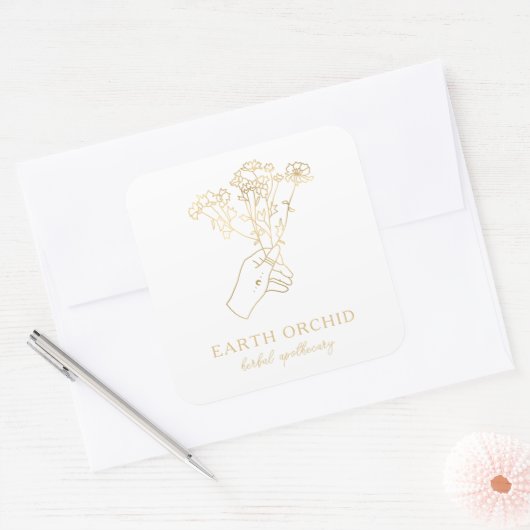 ハバル+フローラ薬局金ゴールドスクエアステッカー スクエアシール (封筒)