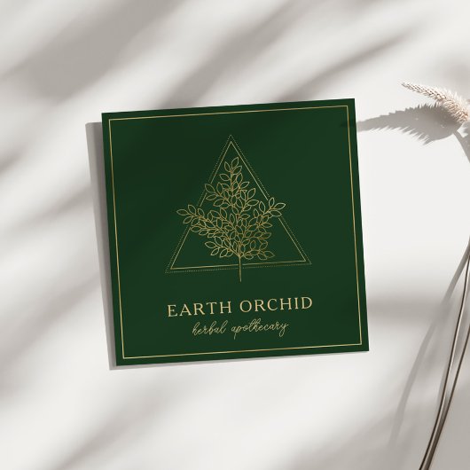 ハバル+フローラ薬局金ゴールド&グリーン スクエア名刺