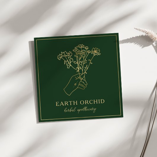 ハバル+フローラ薬局金ゴールド&グリーン スクエア名刺