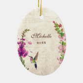 ハパーソナライズされたチドリと花のクリスマス セラミックオーナメント (裏面)