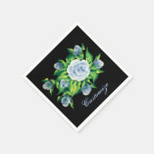 ハパーソナライズされたンドブルー絵を描バラブラックナプキンス スタンダードカクテルナプキン (角)