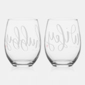 ハビーウィフェイカップルタイポグラフィデザインカスタム ステムなしワイングラス (裏面)