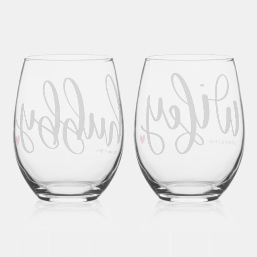 ハビーウィフェイカップルタイポグラフィデザインカスタム ステムなしワイングラス (裏面)