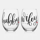 ハビーウィフェイカップルタイポグラフィデザインカスタム ステムなしワイングラス (正面)
