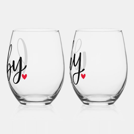ハビーウィフェイカップルタイポグラフィデザインカスタム ステムなしワイングラス (左)