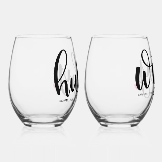 ハビーウィフェイカップルタイポグラフィデザインカスタム ステムなしワイングラス (右)