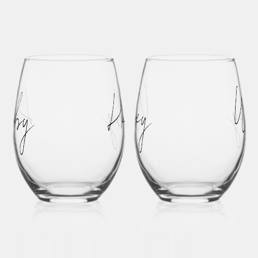 ハビーパーソナライズされたウィフィー設立年 ステムなしワイングラス (左)