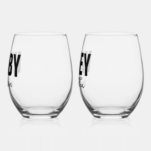 ハビーパーソナライズされた&ウィフィー名 ステムなしワイングラス (左)