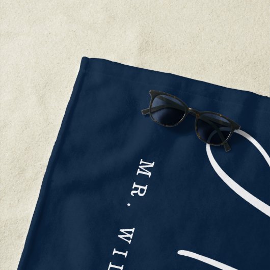 ハビーモダンスクリプ航海のト海軍とホワイトストライプ ビーチタオル (インサイチュ)