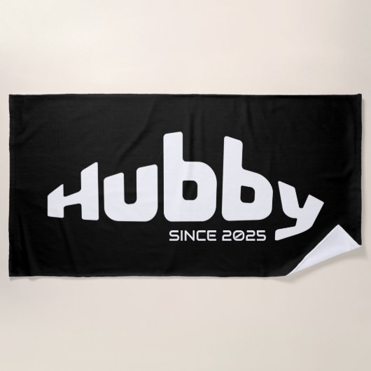 ハビー新婚グルームブラック&ホワイト ビーチタオル (正面)