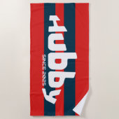 ハビー新婚グルームレッド&ネイビーストライプビーチタオル ビーチタオル (正面)