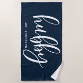 ハビー海軍ブルーと白い新婚グルーミング ビーチタオル (正面)
