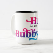 ハビー結婚カップルカスタム記念日カラフル ツートーンマグカップ (正面左)