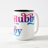 ハビー結婚カップルカスタム記念日カラフル ツートーンマグカップ (正面右)