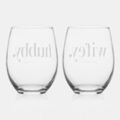 ハビー&ウィフィー |新しいパーソナライズされたキーワードの名前 ステムなしワイングラス (裏面)