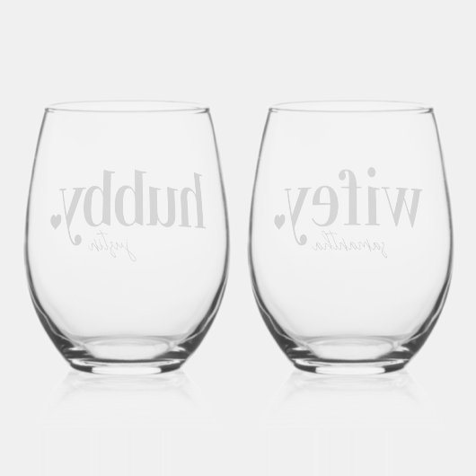 ハビー&ウィフィー |新しいパーソナライズされたキーワードの名前 ステムなしワイングラス (裏面)