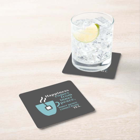 ハピネスお茶おもしろい引用文ワードアート スクエアペーパーコースター (インサイチュ)
