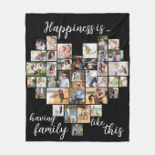 ハピネスはハート型36フォトコラージブラック フリースブランケット (正面)