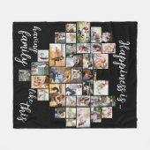 ハピネスはハート型36フォトコラージブラック フリースブランケット (正面(横))