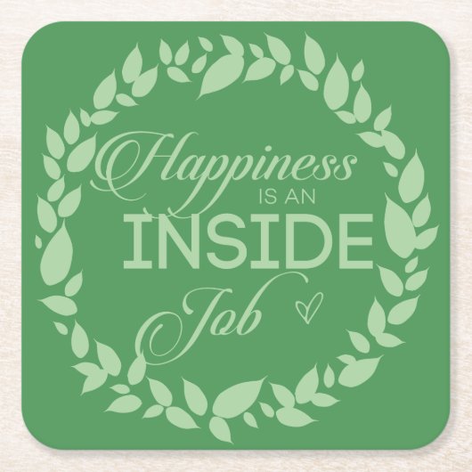 ハピネスは内側のジョブ緑のリーススクエアPap スクエアペーパーコースター (正面)