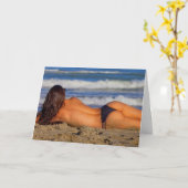 ハピネスは暖かいパンビーチガールカード カード (黄色い花)