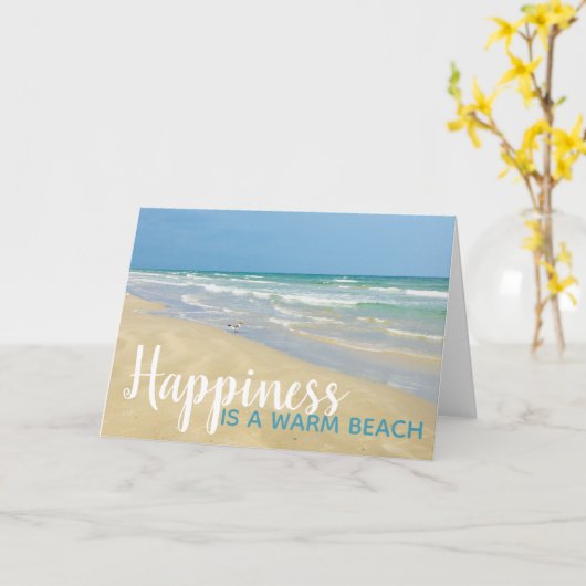 ハピネスは暖かいビーチおもしろいシーサイド引用文 カード (黄色い花)
