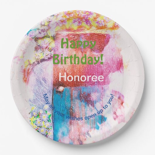 ハピネスへの戸口誕生日ウィッシュお祝い ペーパープレート (正面)
