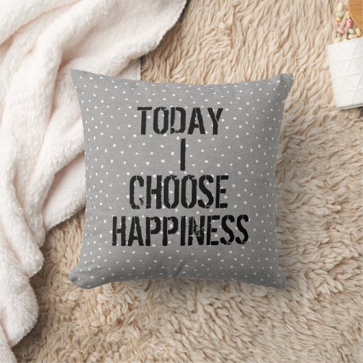 ハピネス引用文オン水玉模様 クッション (ブランケット)